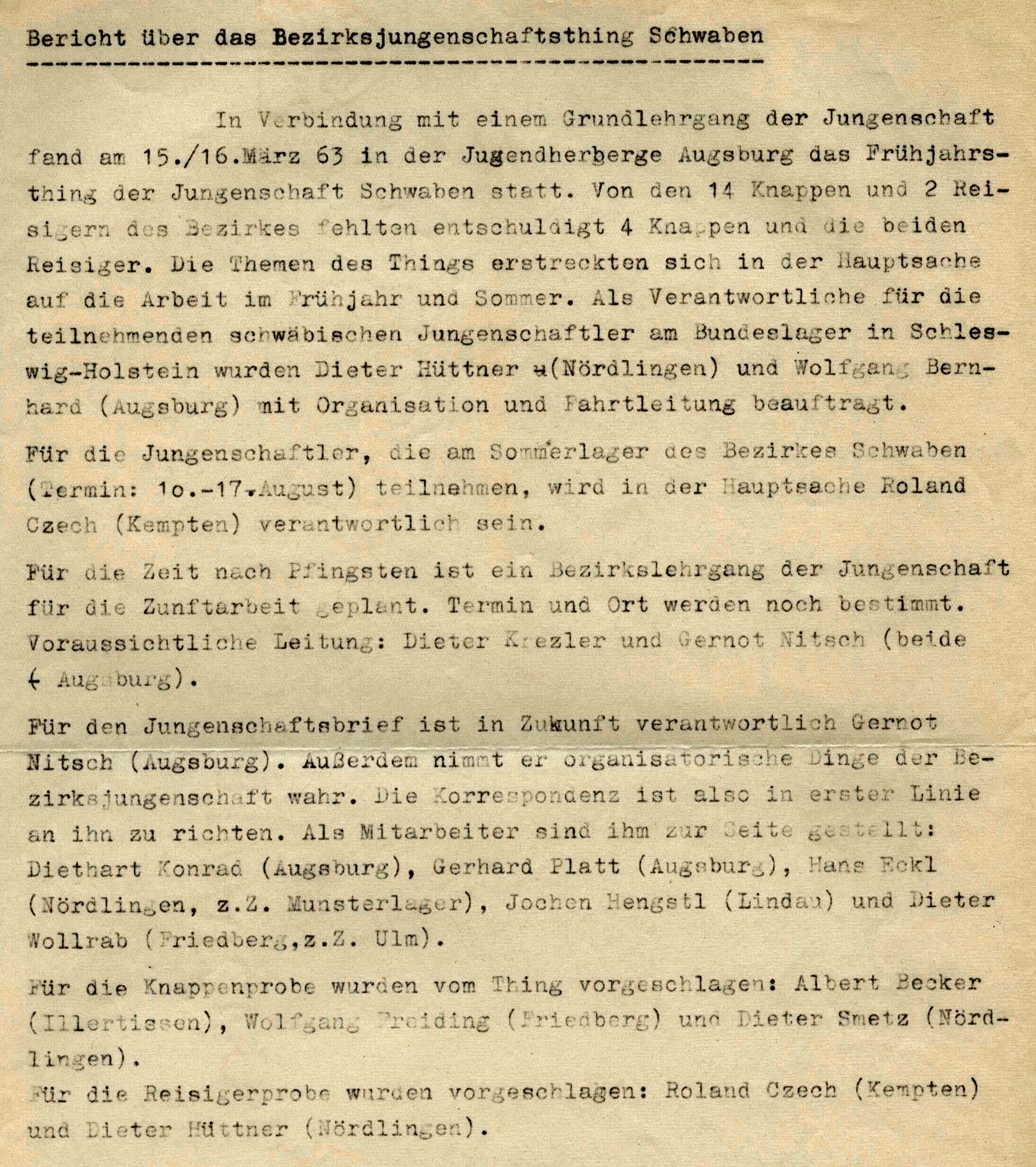 Original-Bericht im Jungenschaftsbrief Schwaben