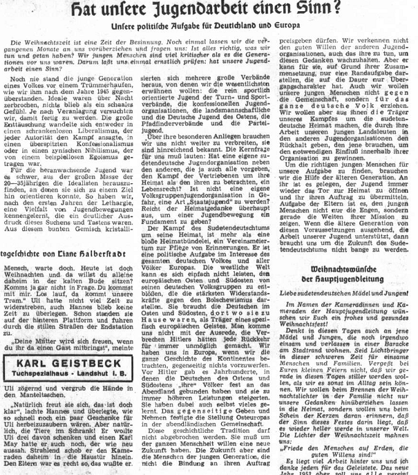 Sudetendeutsche Zeitung, 20.12.1952